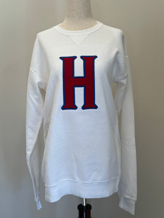 White Sweatshirt with appliqued "H"
