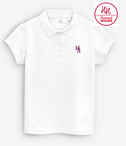 Girls Short Sleeve White Scalloped Collard Polo