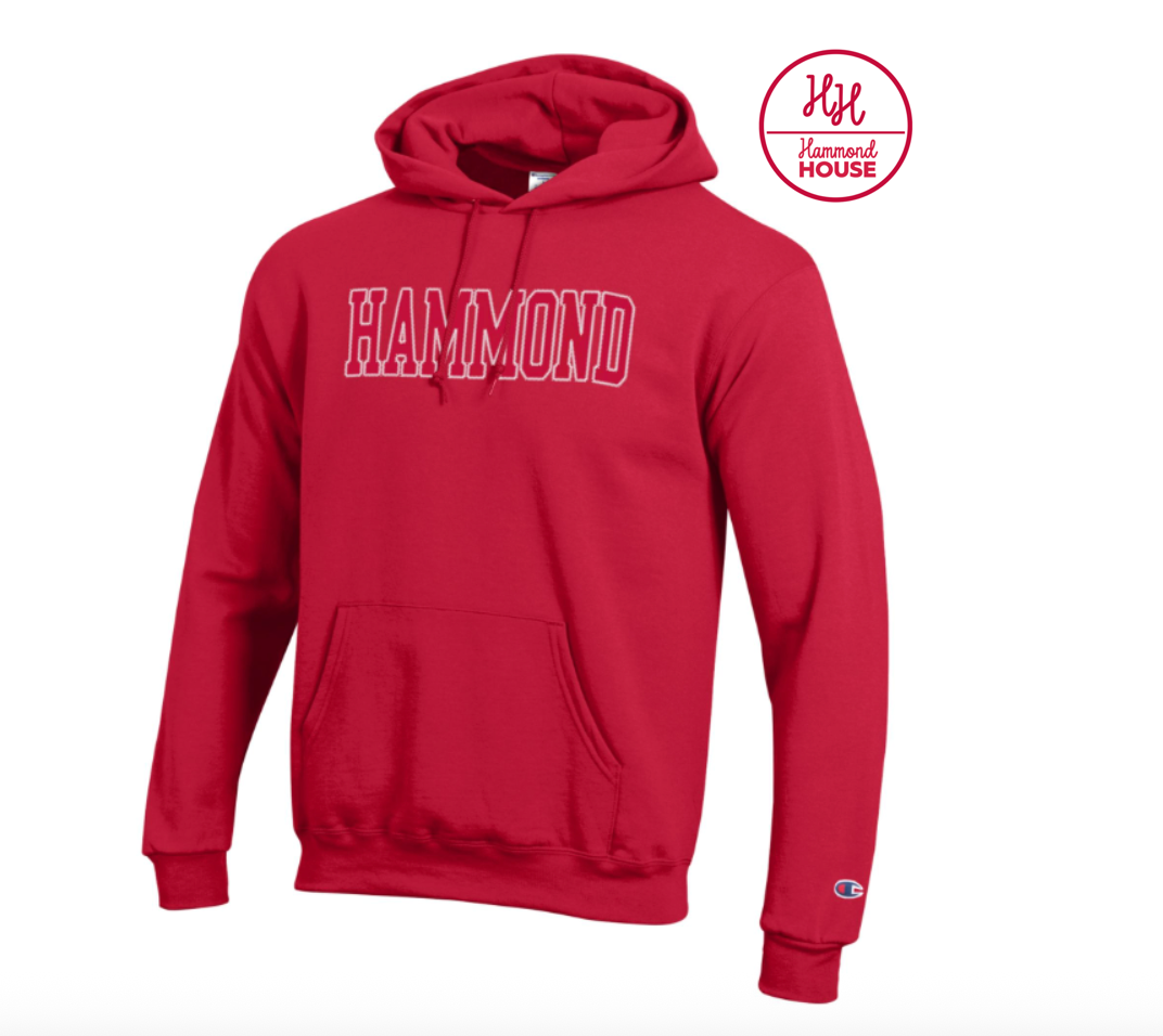 Adult/Girl's Sized Red Hammond Stitched Screenprint Appliqué Hoodie