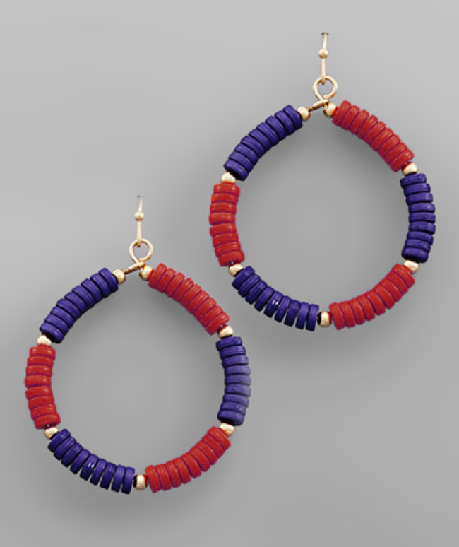 Red and Royal hoop earrings