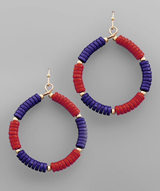 Red and Royal hoop earrings