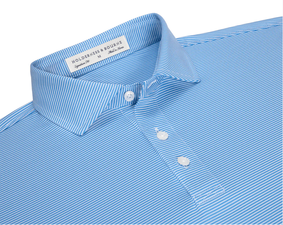 Adult Holderness and Bourne Royal and White Stripe Performance Polo