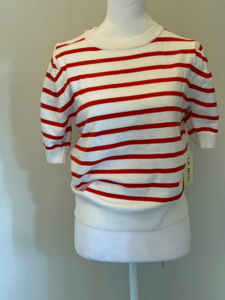 Red and White Striped Puff Sleeve Top
