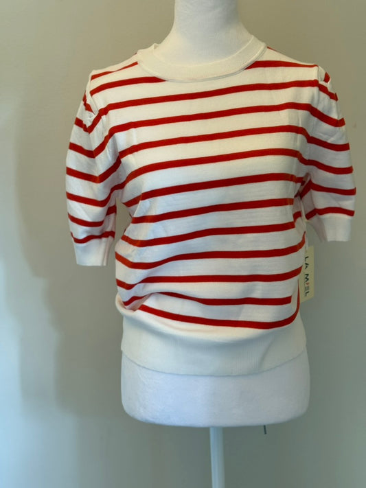 Red and White Striped Puff Sleeve Top