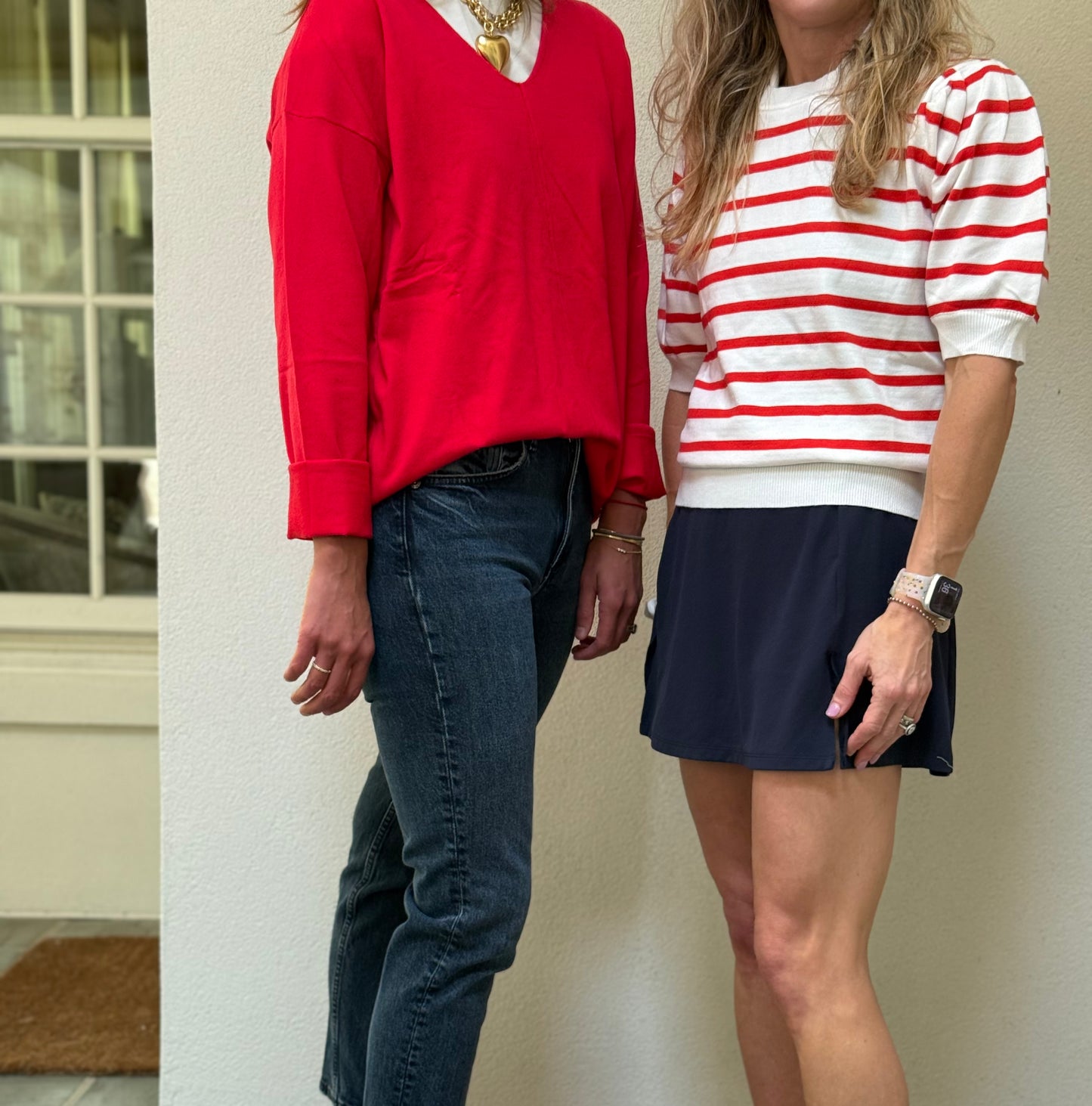 Red and White Striped Puff Sleeve Top