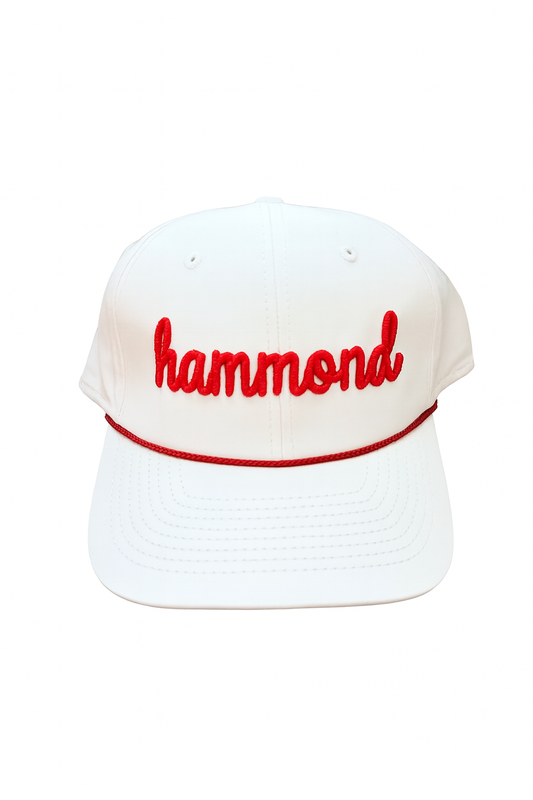 White “hammond” hat with red rope