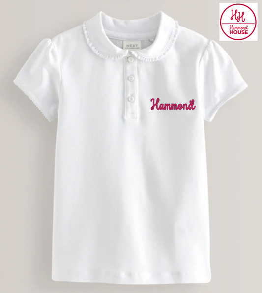 White Cotton Hammond Polo with Frill collar