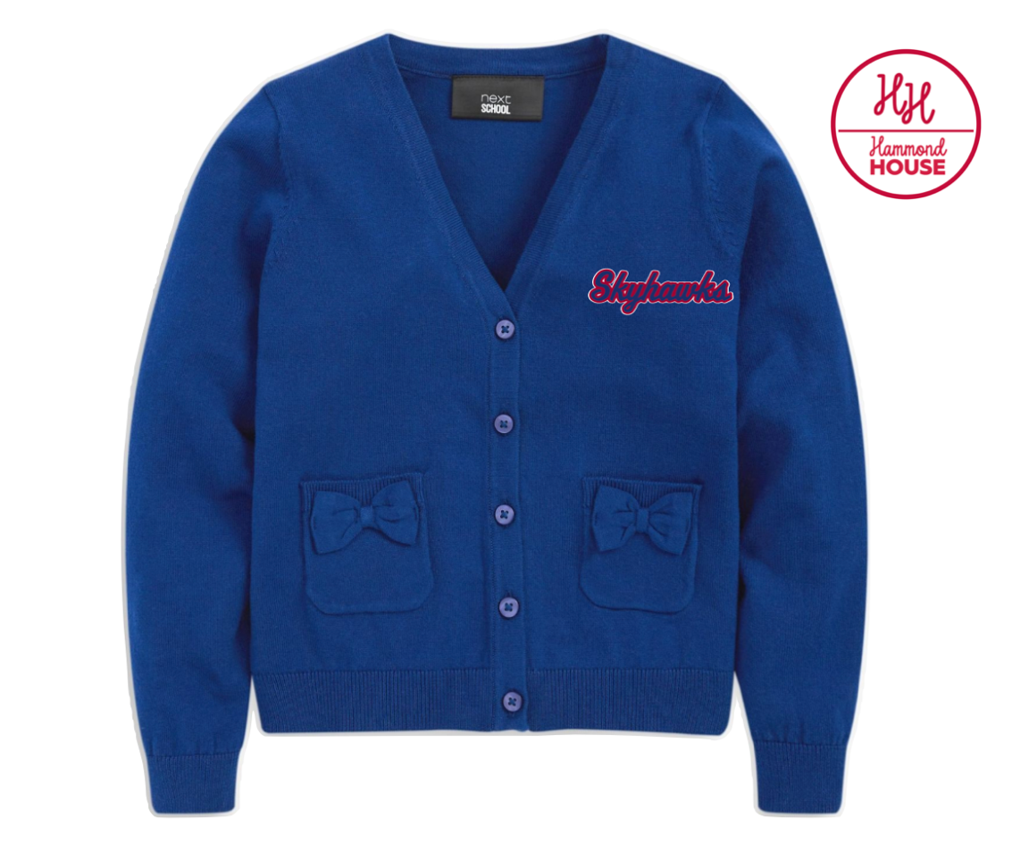 Youth Bow Cardigan with "Skyhawks" Blue