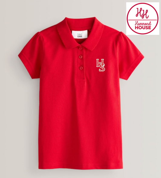 Girls Short Sleeve Red Scalloped Collared shirt