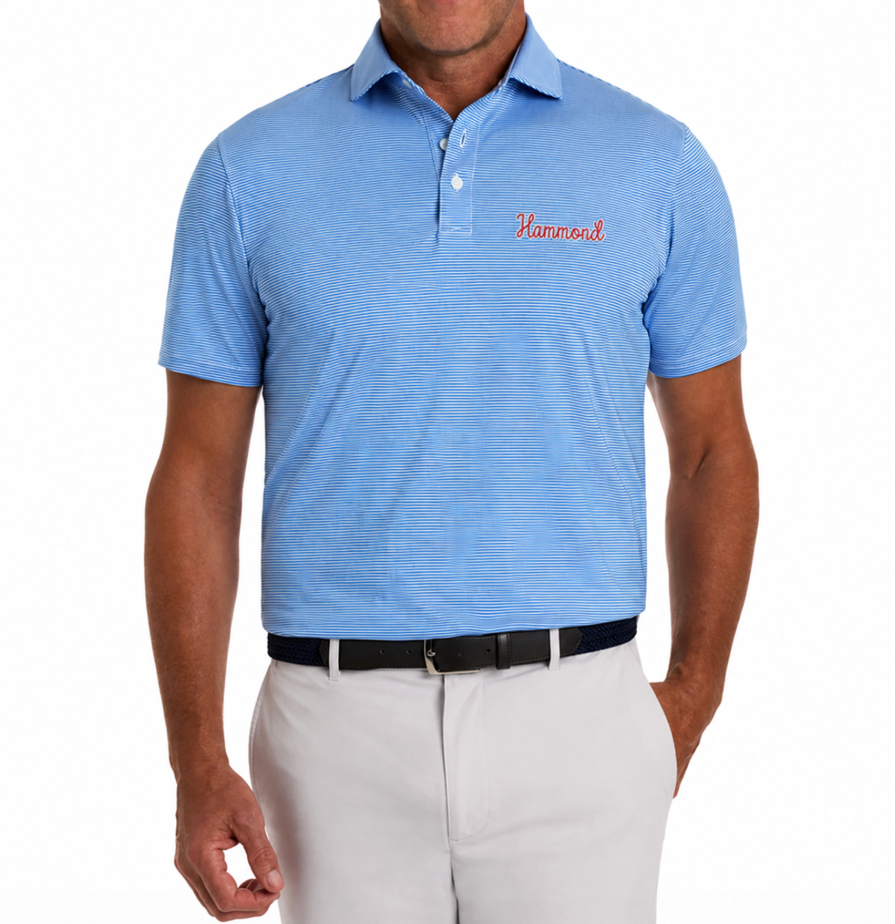 Adult Holderness and Bourne Royal and White Stripe Performance Polo