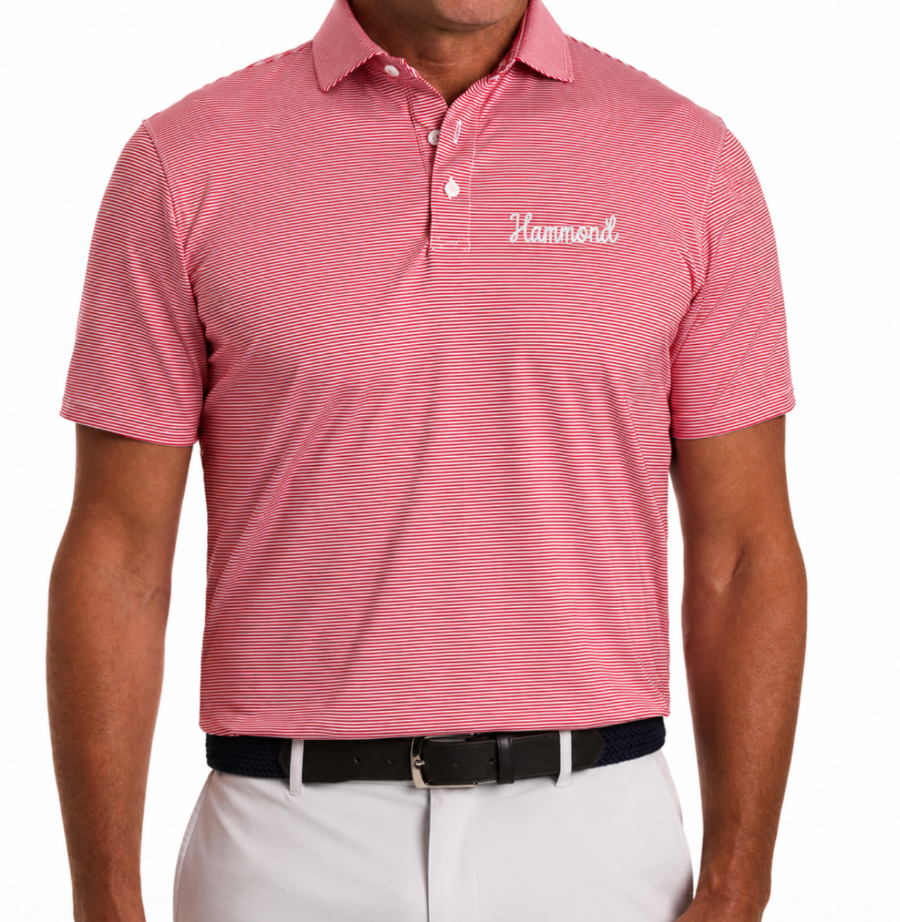 Adult Holderness and Bourne Red and White Stripe Performance Polo