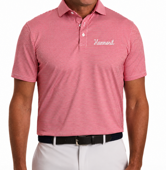 Adult Holderness and Bourne Red and White Stripe Performance Polo
