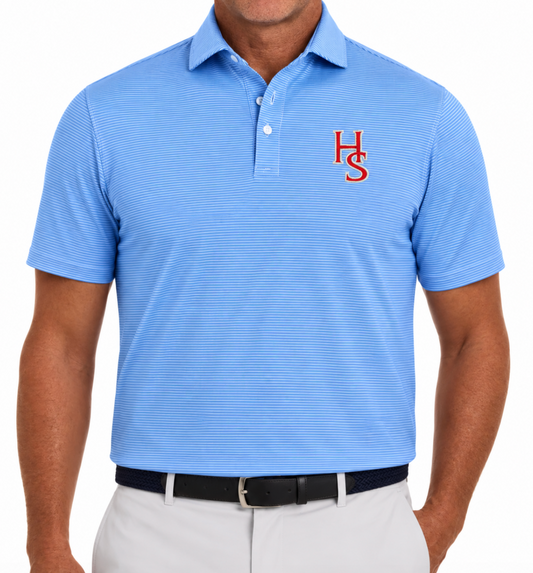 Adult Holderness and Bourne Royal and White Stripe Performance Polo