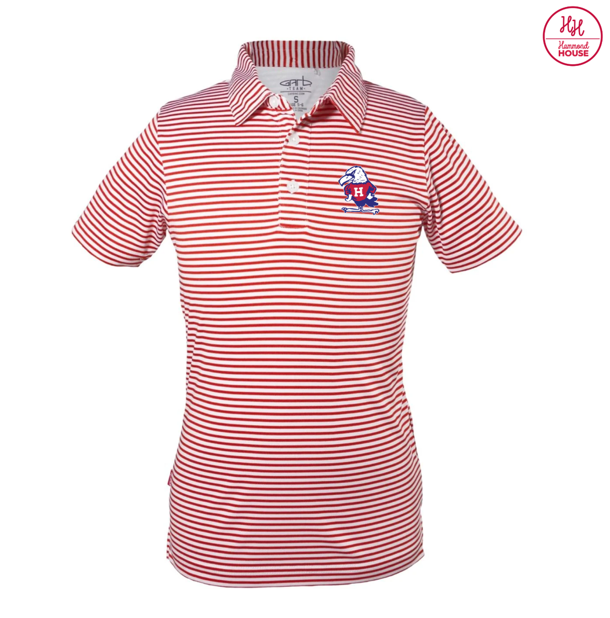 Youth Red and White Stripe Polo with Henry the Hawk