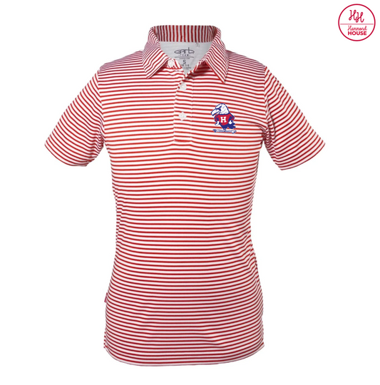 Youth Red and White Stripe Polo with Henry the Hawk