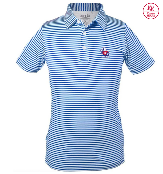 Youth Royal and White Striped Polo with Henry the Hawk